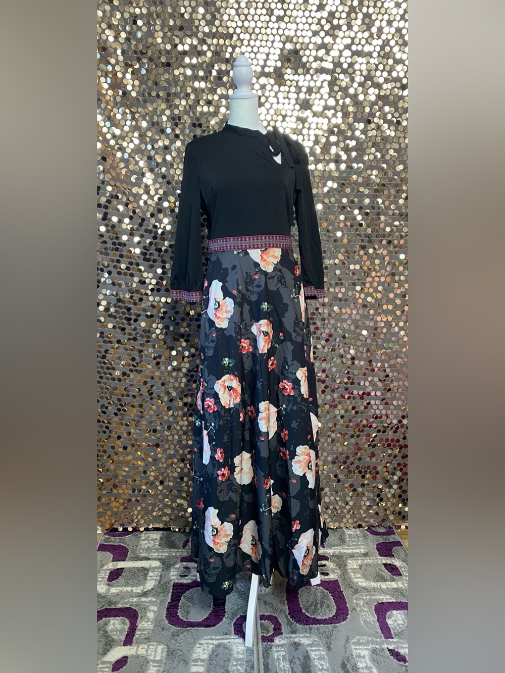 Black Floral Maxi Dress Size Medium #1529